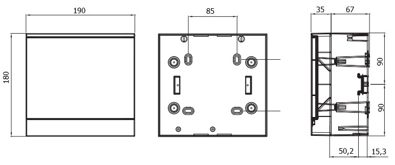 Габарити и размеры электрического щитка на 6 автоматов наружной установки АВВ IP-40