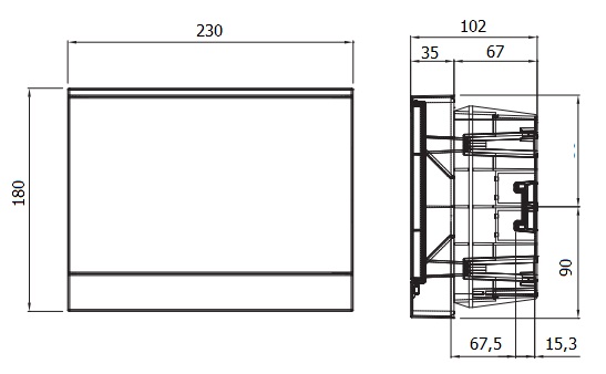 Габаритные размеры внутреннего электрического шкафа на 8 модулей АВВ с белые дверями