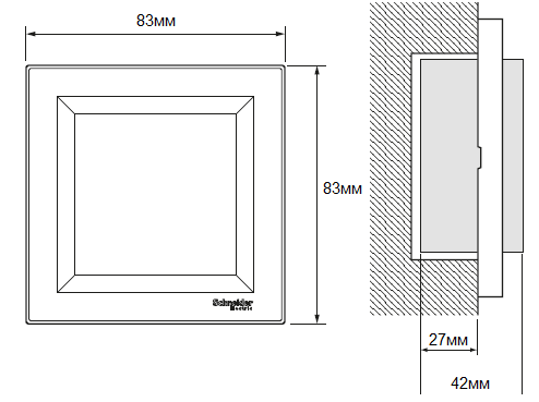 Габаритные размеры одноклавишного выключателя Шнайдер Асфора 