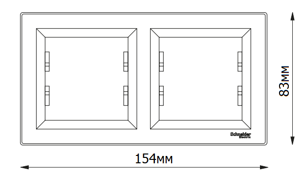 Габаритные размеры двойной горизонтальной рамки Шнайдер Асфора