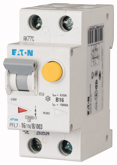 Дифавтомат PFL7-16/1N/B/001 1p+N 16A 0.01 х-ка В 10кА (Eaton/Moller) 